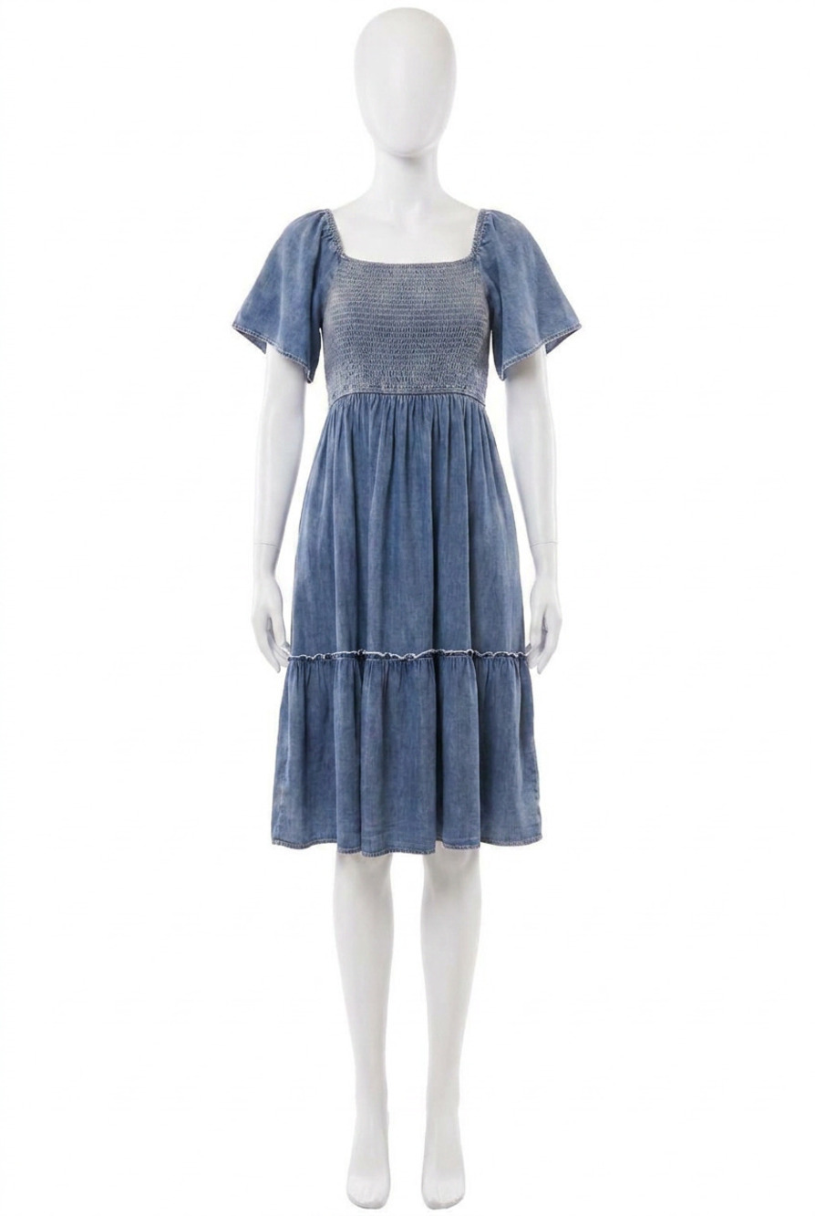NEW DAVI & DANI denim elastic ruched chest midi dress - plus in blue